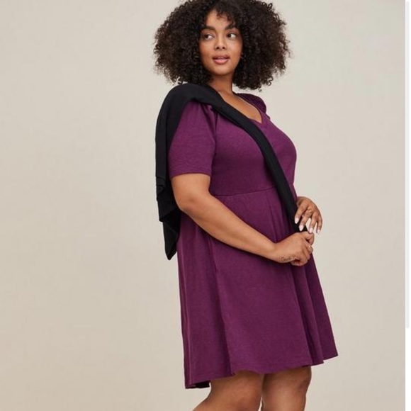 Mini Slub Puff Sleeve Skater Dress - Picture 1 of 5